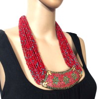 Handmade FASHION Gypsy Glass Multi Strand Resin Pendant Ethnic Necklace
