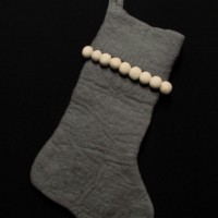 Handmade Grey Felted wool Holiday Christmas Stocking with White pom pom Decor Nepal
