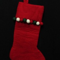 Handmade Red Felted pom pom wool Holiday Christmas Stocking Decor Nepal