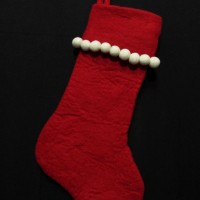 Handmade Red Felted wool Holiday Christmas Stocking with White pom pom Decor Nepal
