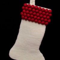 Handmade White Felted pom pom wool Holiday Christmas Stocking Hanging Decor Nepal