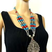 Hindu OM Chant Shiva Horn Disc Tribal GYPSY Fashion Necklace Bold Jewelry