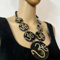 Hindu OM Chant Shiva Horn Disc Tribal GYPSY Fashion Necklace Bold Jewelry