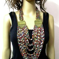 Long Ethnic Fashion Bold Ganesha Glass Multi Color Strand Necklace Jewelry