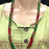 Tribal Ethnic Gold Maroon Glass Pote Bead Gypsy Style Handmade Necklace