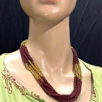 Nnp125 Tribal Ethnic Gold Maroon Glass Pote Bead Gypsy Style Handmade Necklace
