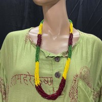 Tribal Ethnic Gold Maroon Glass Pote Bead Gypsy Style Handmade Necklace