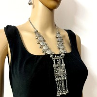 Oxidize Peacock Ethnic Vintage Kuchi Banjara Bell Necklace Earring Jewelry