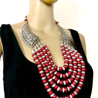 Runway Embossed MultiStrand Glass Bead Handmade Tribal Long NECKLACE India