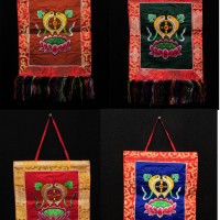 Set of 4 Golden Fish Embroidered Thanka Thangka Wall Hanging Tibet Nepal