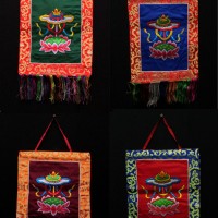 Set of 4 Tibetan White Parasol Embroidered Thanka Thangka Wall Hanging Nepal