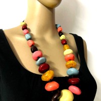 TIBETAN Bold FASHION Handmade Multi Color Resin Beads Tribal Long Necklace