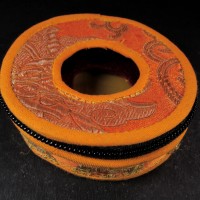 Tibetan Buddhist bell 9.5 cm cymbal case brocade round Tingsha box bag Gift Nepal