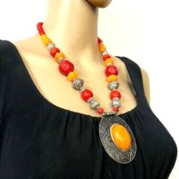 TIBETAN FASHION Amber color Resin BOHO GYPSY Tribal Ethnic Necklace Indian