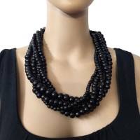Tibetan Tribal FASHION Black Multi Strand Bold NECKLACE India Gift Jewelry