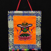 Tibetan White Parasol Embroidery Brocade Thanka Thangka Wall Hanging Nepal