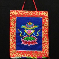 Tibetan White Parasol Embroidery Brocade Thanka Thangka Wall Hanging Nepal