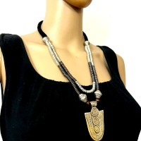 Tribal Ethnic Brass Ring Spiral Bead Gypsy Handmade Necklace Tibetan India