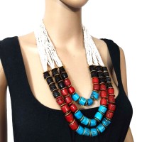 Tribal Glass Multi Strand TIBETAN Ethnic Long Gypsy NECKLACE Bold Jewelry