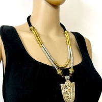 Tribal Tibetan Ethnic Brass Ring Gypsy Handmade Spiral Pendant Necklace