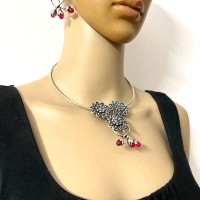 Vintage GYPSY Choker Beautiful Flower Tribal BIB NECKLACE Set Gift Jewelry