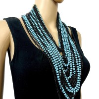 Women Fashion Boho Glass Multi Strand Long Tibetan Runway Necklace Jewelry